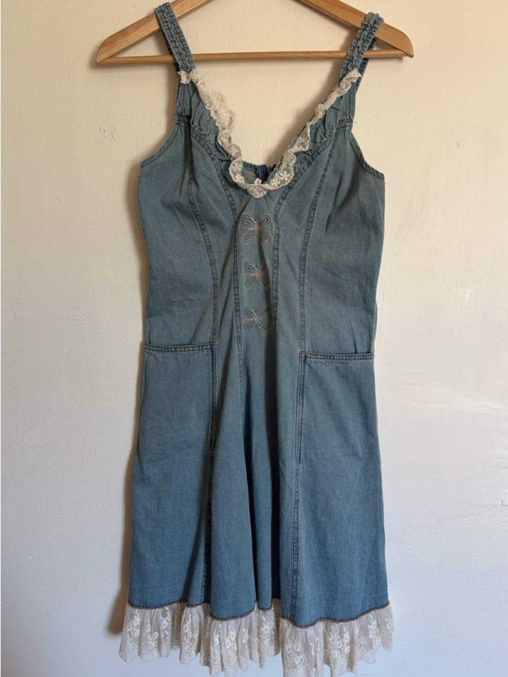 Oyrosy Boho Lace Denim Retro Dress Size Small
